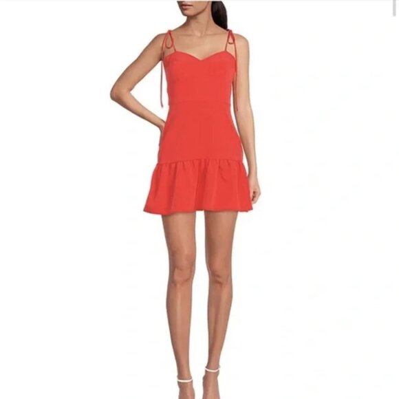 NWT Gianni Bini Elena Ruffle Drop Waist Flounce Hem Tie Shoulder Mini Dress - Picture 1 of 3